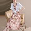 Sophisticated Summer Two-Piece Set for Middle-aged Women: Wide-leg Skirt and Top Ensemble