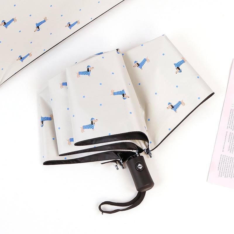 Automatic Cute Cartoon Black Glue Folding Umbrella for Girls - Dual Sun & Rain Protection