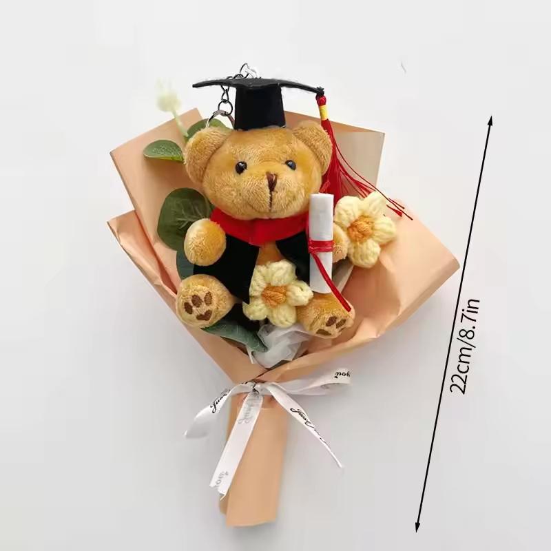 Mini Dr Bear Flower Bouquet Artificial Flowers Mother'S Day Gift Flowers Handmade Knitting Flower For Graduation Birthday Decor