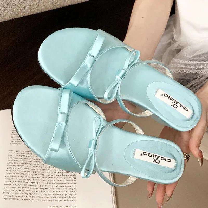 Fashion Elegant Bow Polka Dot Design Brand Slipper Women Fashion Narrow Band Slide Sandal Comfort Soft Bottom Dresses Sandalias De Mujer