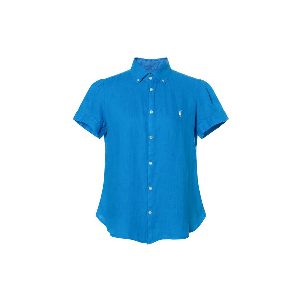 Polo Ralph Lauren SS24 Pony Embroidered Single-Breasted Short Sleeve Shirt Women Shirts Blue 211874919-007