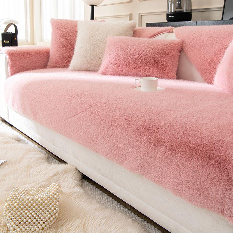 Solid Colored Plush Sofa Cushion New Winter Thickened High-end Seat Cushion Soft Comfortable Non Slip Sofa Cover Pillowcase