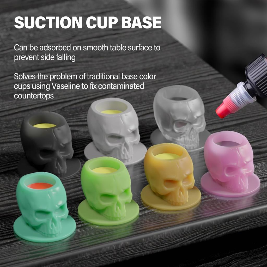 100PCS Tattoo Ink Cup Skull Disposable Silicone Tape Base Plastic Permanent Makeup Tattoo Pigment Cup Tattoo Accessories