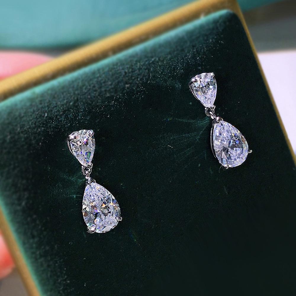 Cao Shi 2023 Zircon Teardrop Dangle Earrings - Elegant Pear-shaped Design for Women