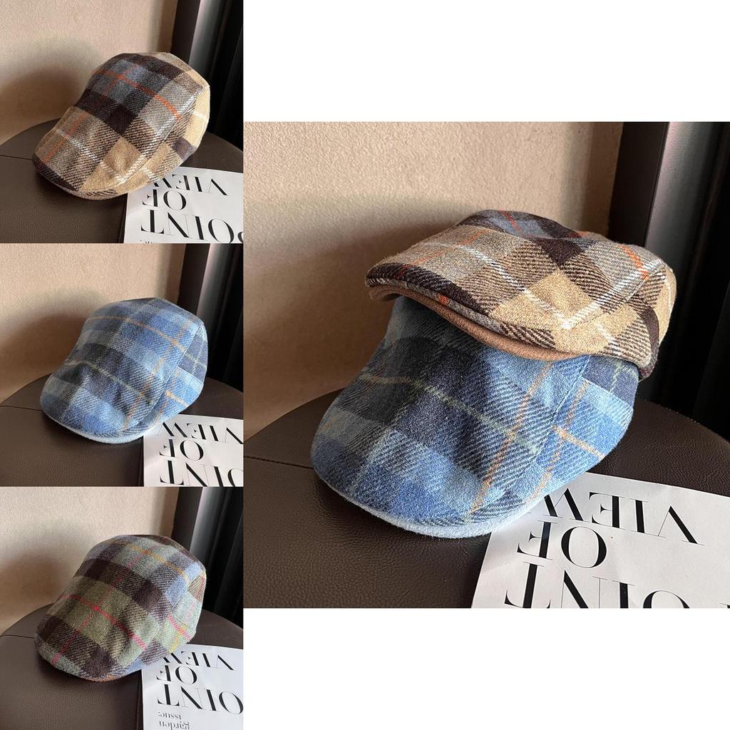 Autumn Winter Checkered Pattern Cap With Short Brim For Men And Women Casual Fashion
