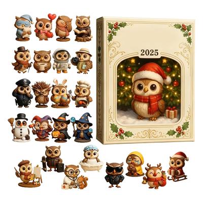 2026 Christmas Countdown Calendar Pendant 2D Flat Acrylic Animal-Theme Ornament 24Days Owl Ornament Countdown Calendar Xmas Gift