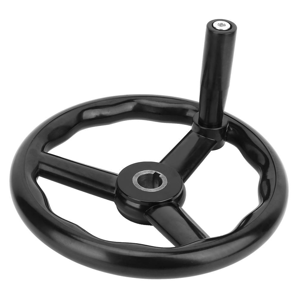 250*25mm Black Anti Slip Bakelite 3 Spoked Lathe Handwheel with Handle for Machine Tool