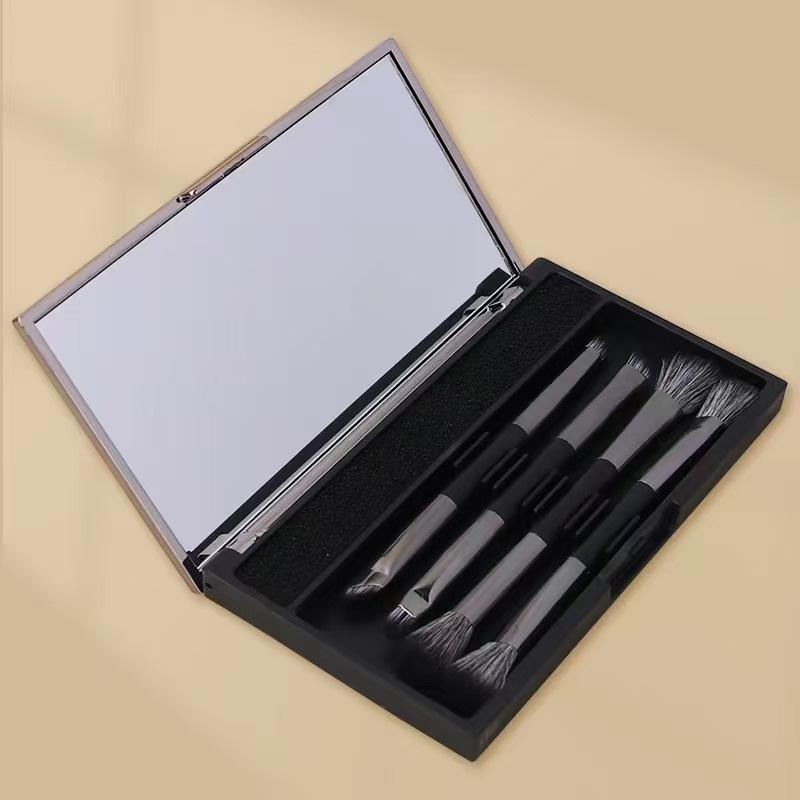 

Little Sparrow 5-Piece Portable Double-Ended Eyeshadow Brush Set with Case & Mirror - Multifunctional Beauty Tools