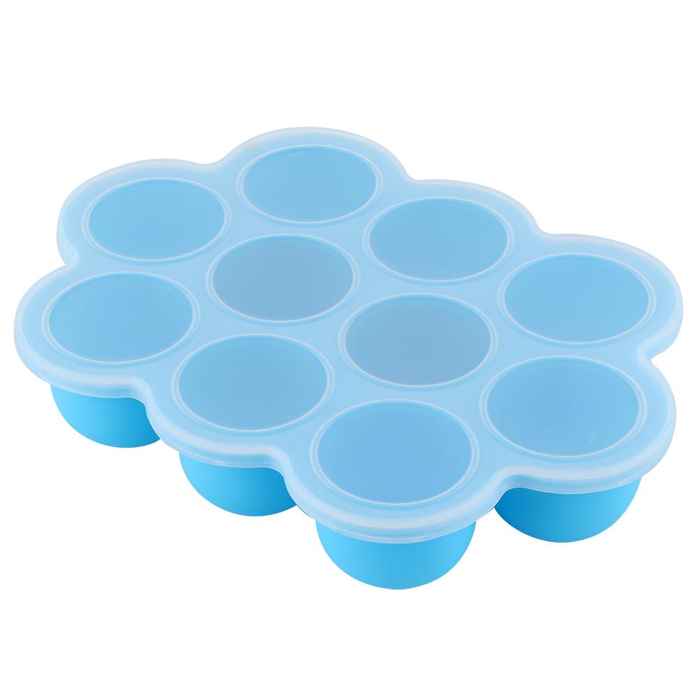 Silicone Food   Tray 10 Holes Reusable Container with Lid for Homemade Baby Food(Blue )