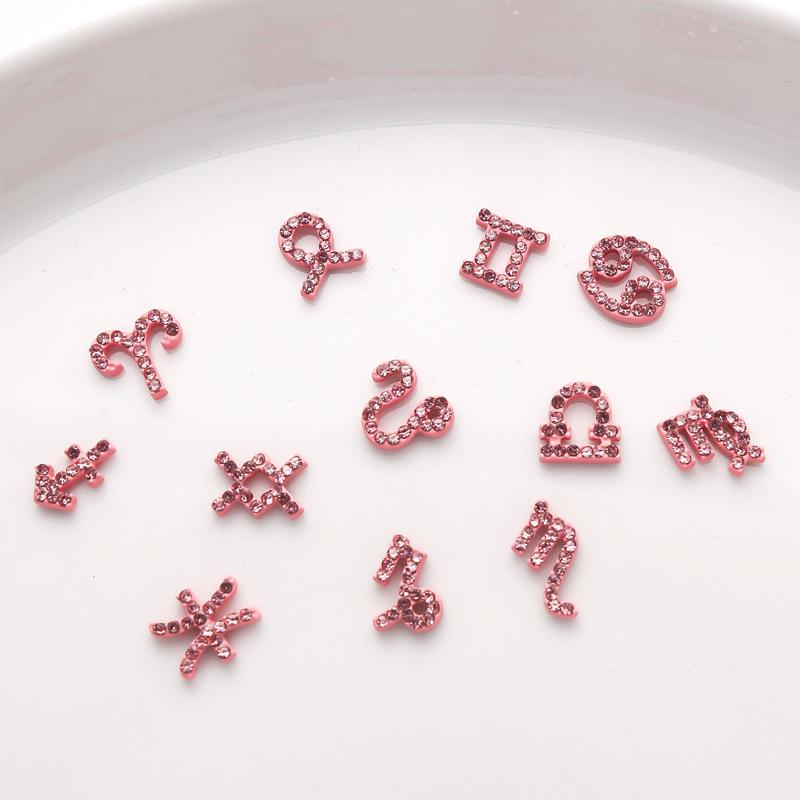 Pink Zodiac-Inspired Gem-Free Alloy Jewelry: Aries & Leo 3D Fingertip Nail Art