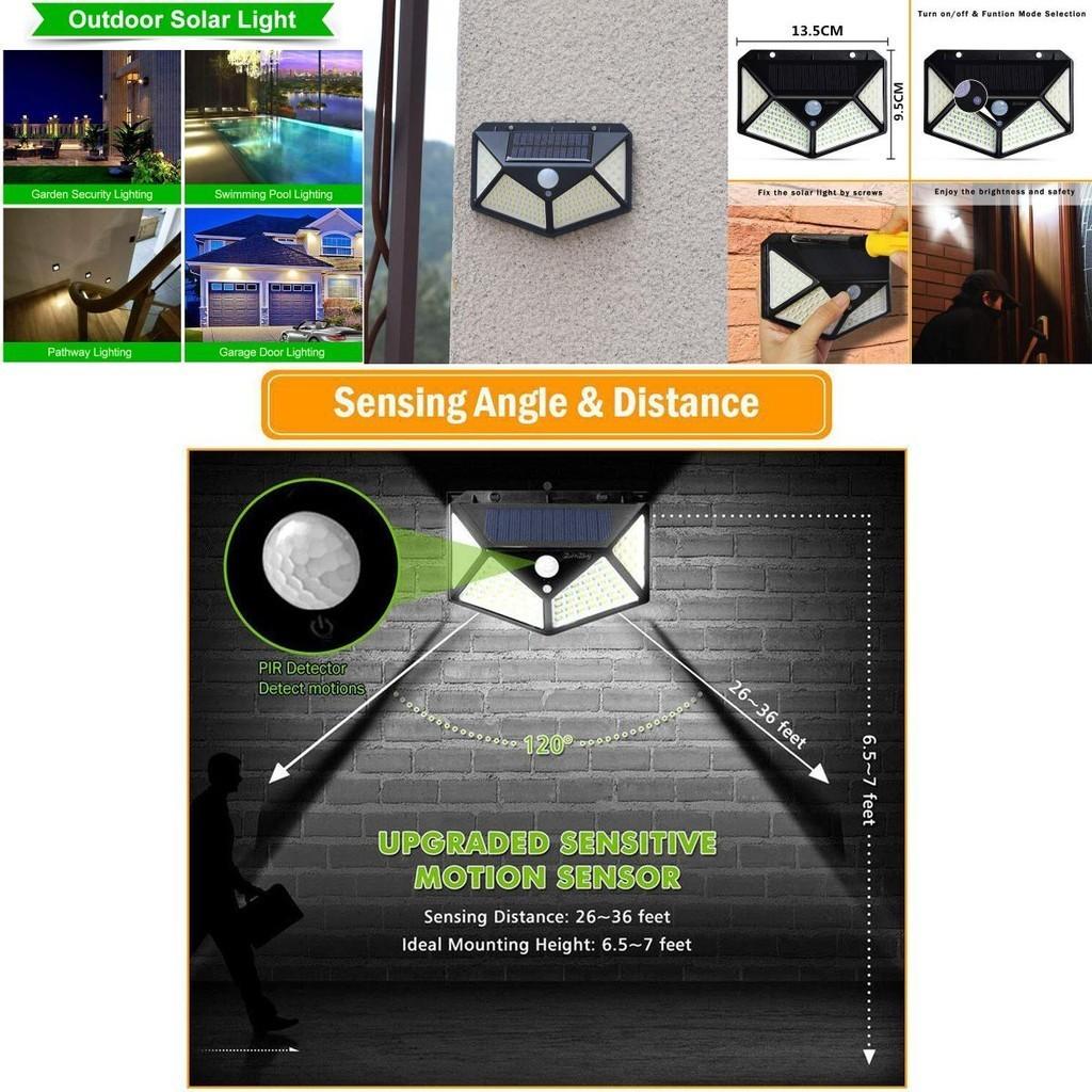 Helle und effiziente 100 LED Solarleuchten Gartenwandleuchte mit Bewegungssensor für den Außenbereich