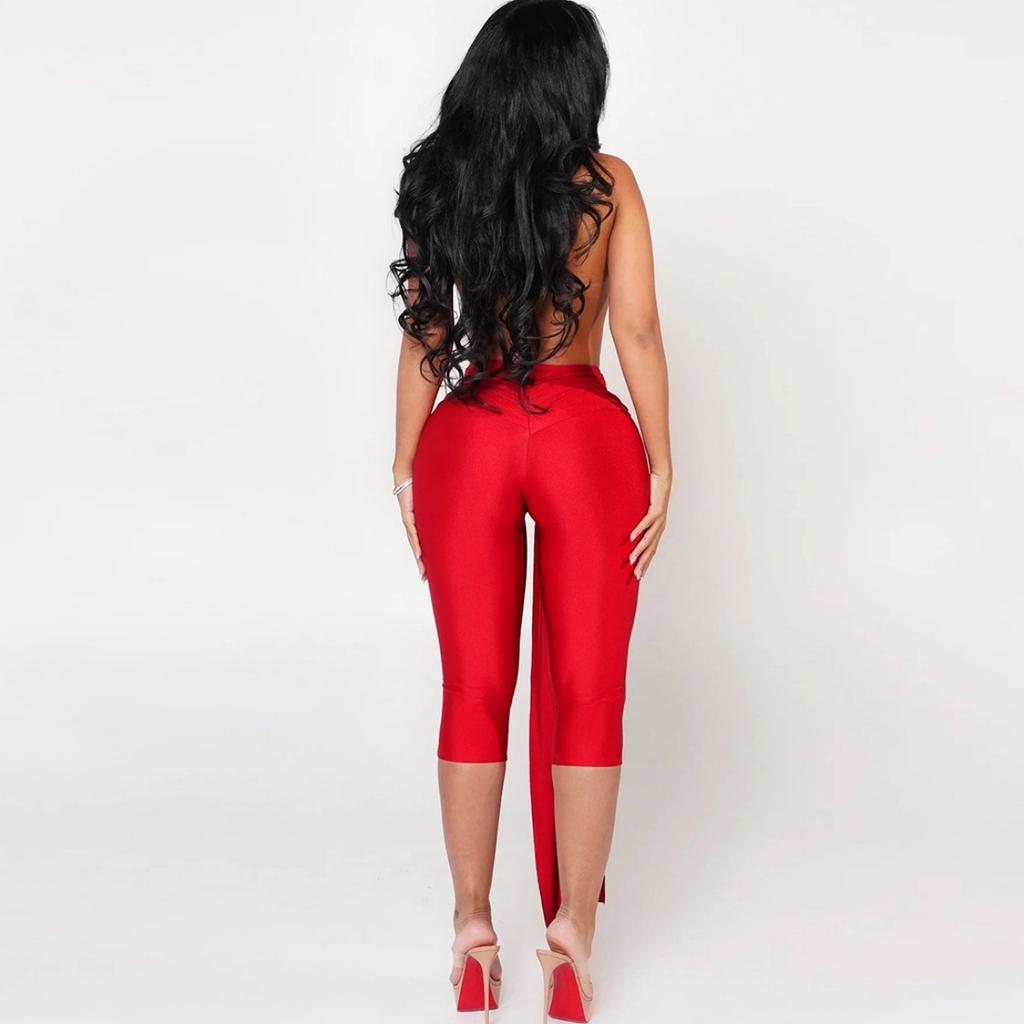 Fall European American Style Solid Color Sexy Sleeveless Halter Backless Tight Jumpsuit