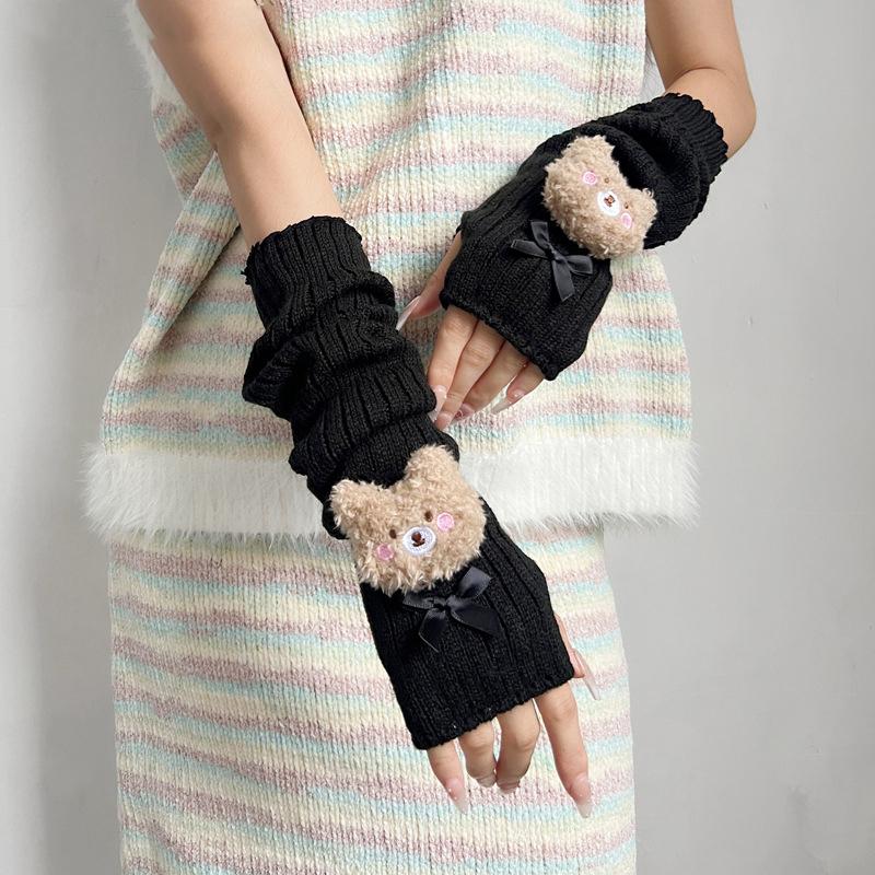 Sweet Cute Knitted Arm Cover Student Fingerless Gloves Cuff Decor Long Hand Sleeves Lolita Princess Elbow Warm Mittens