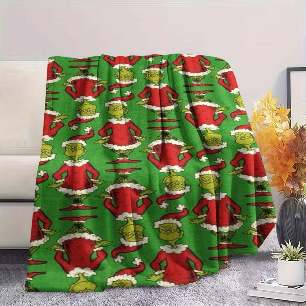 Couverture Flottante Imprimé Dessin Animé Grinch de Noël Couverture Chaude pour Chambre à Coucher, Canapé, Camping Cadeaux pour la Famille et les Amis-MJ019
