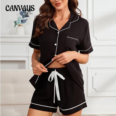 Pajamas Women's Summer Striped Solid Colour Short Sleeve Top Shorts Casual Homewear Set