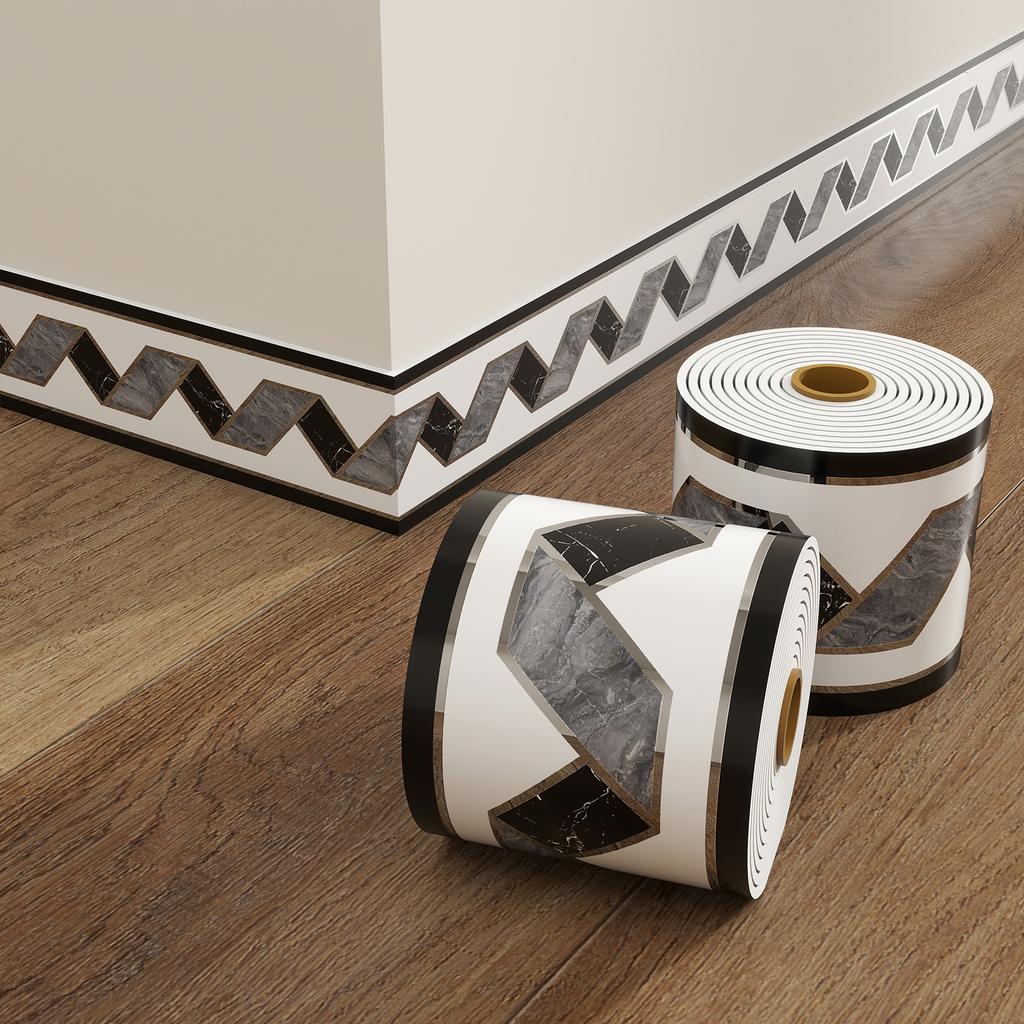 Silná samolepicí PVC soklová lišta - Vodotěsná nástěnná soklová dekorace, Imitace dlaždicová soklová lišta, Snadné odlupování a lepení