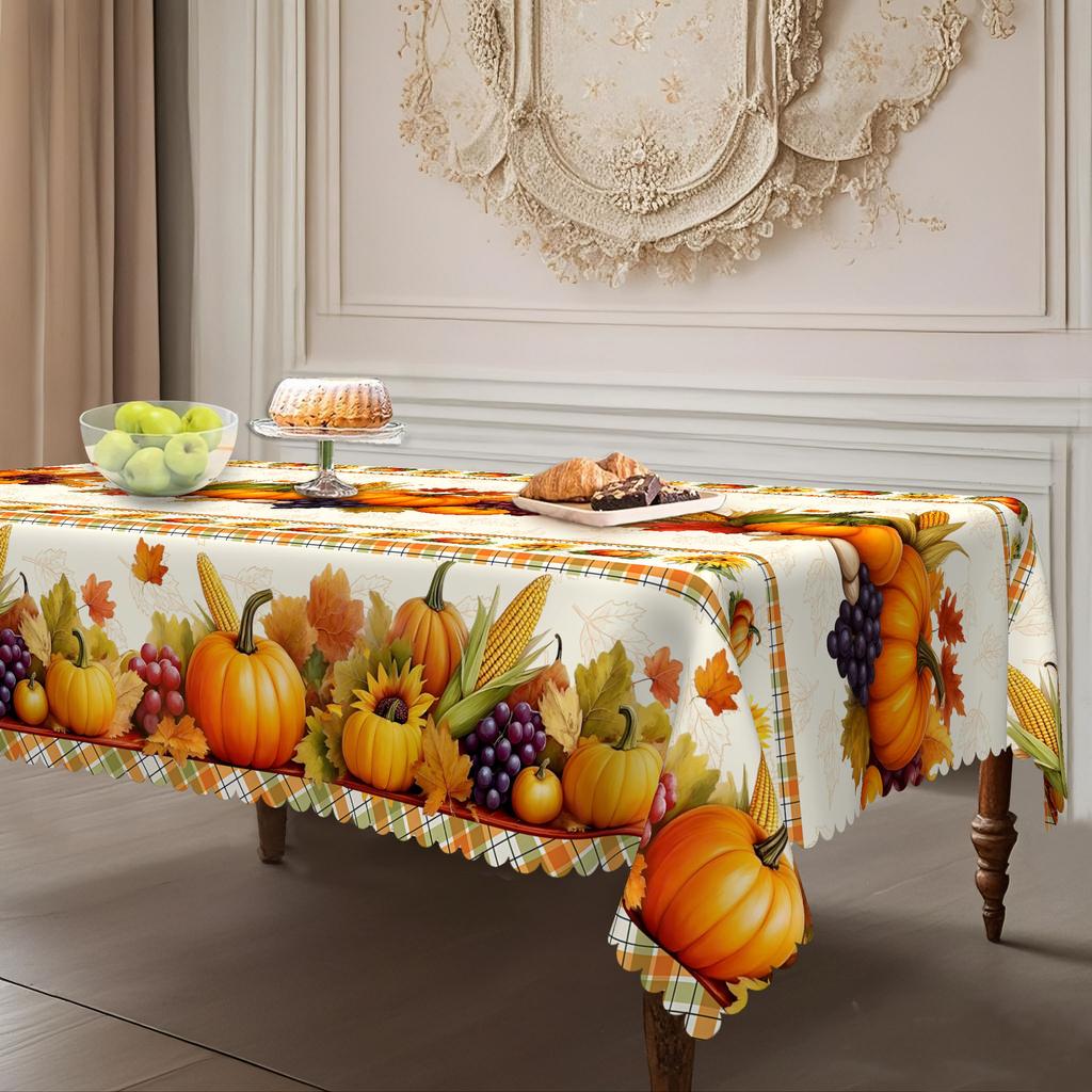 Autumn Table Pumpkin Corn Harvest Printed Tablecloth, To Create A Warm Pastoral Round And Rectangular Tablecloth.