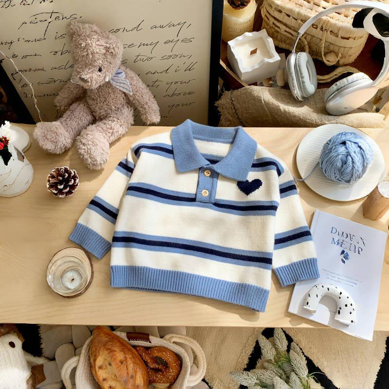 2025 Herbst/Winter Gestreifter Herz Familienstrick-Jumpsuit für Drei oder Vier