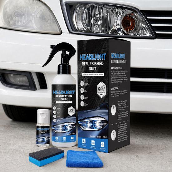Headlight Restoration Spray, 180ml Ceramic Coating for Yellowed Headlights, UV Protection Cleaner Polish for Car Front Lenses