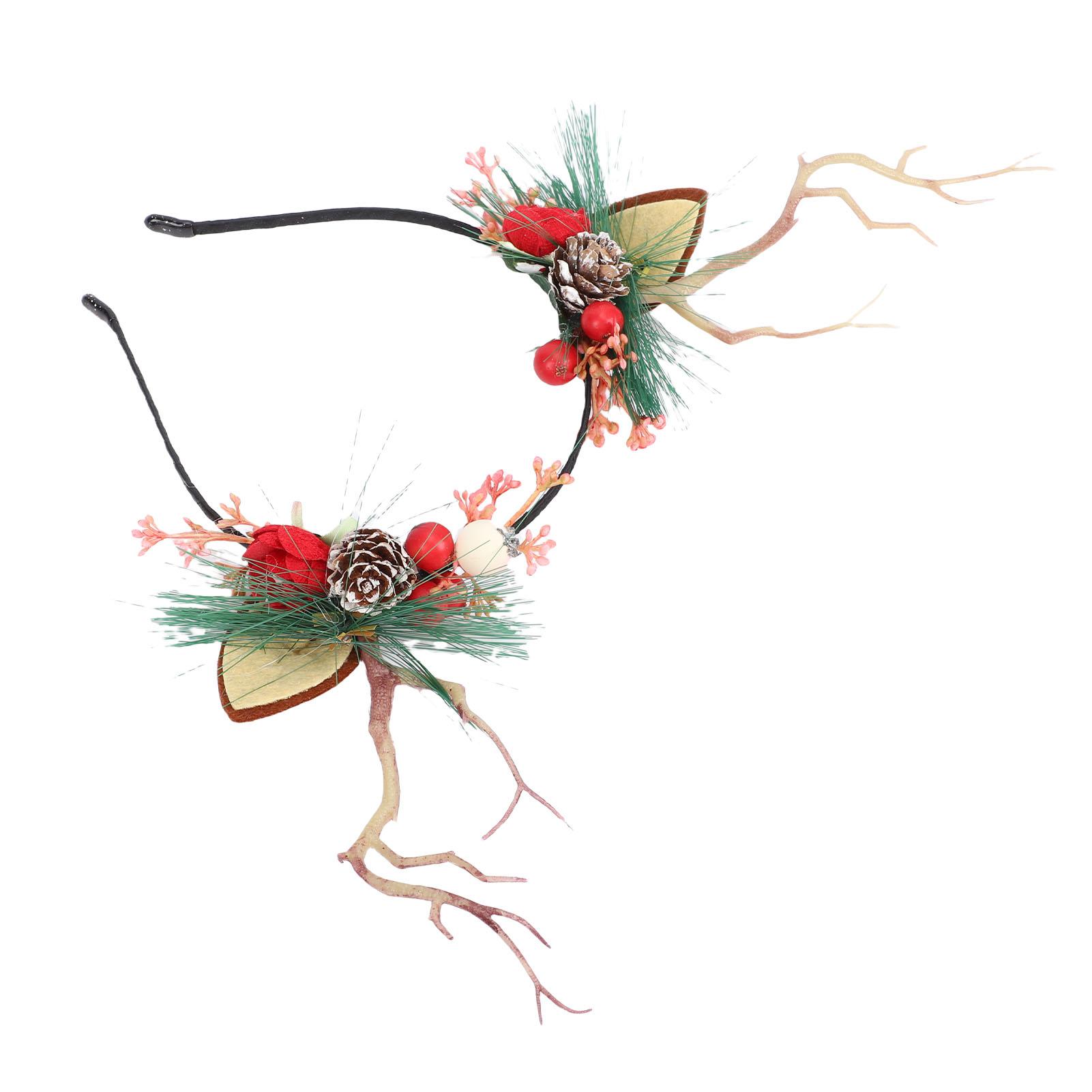 

Deer Antler Flower Crown Headband Fairy Flower Reindeer Costume Accessory with Branch Pine Needle Decorations for Women