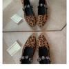 Sheepskin Version~ Leather Shoes Leopard Print Mary Jane Shoes Women's Single Shoes Rhinestone Shallow Mouth Ballet Flat Shoes Ladyshoes