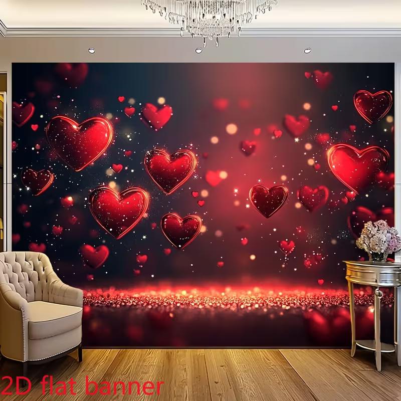 2D Flat Romantic Red Heart Photography Background