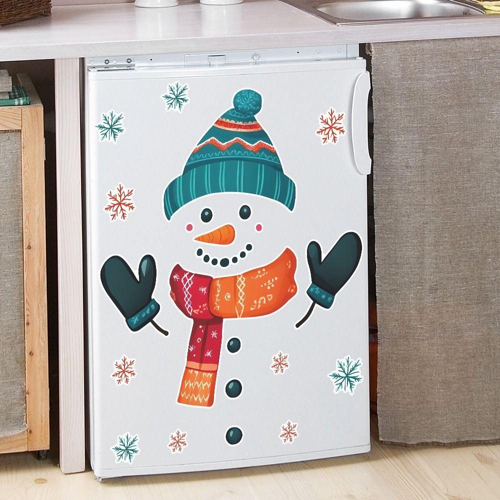 DIY Christmas Wall Sticker Cute Snowflake Decal Christmas Snowman Sticker Refrigerator