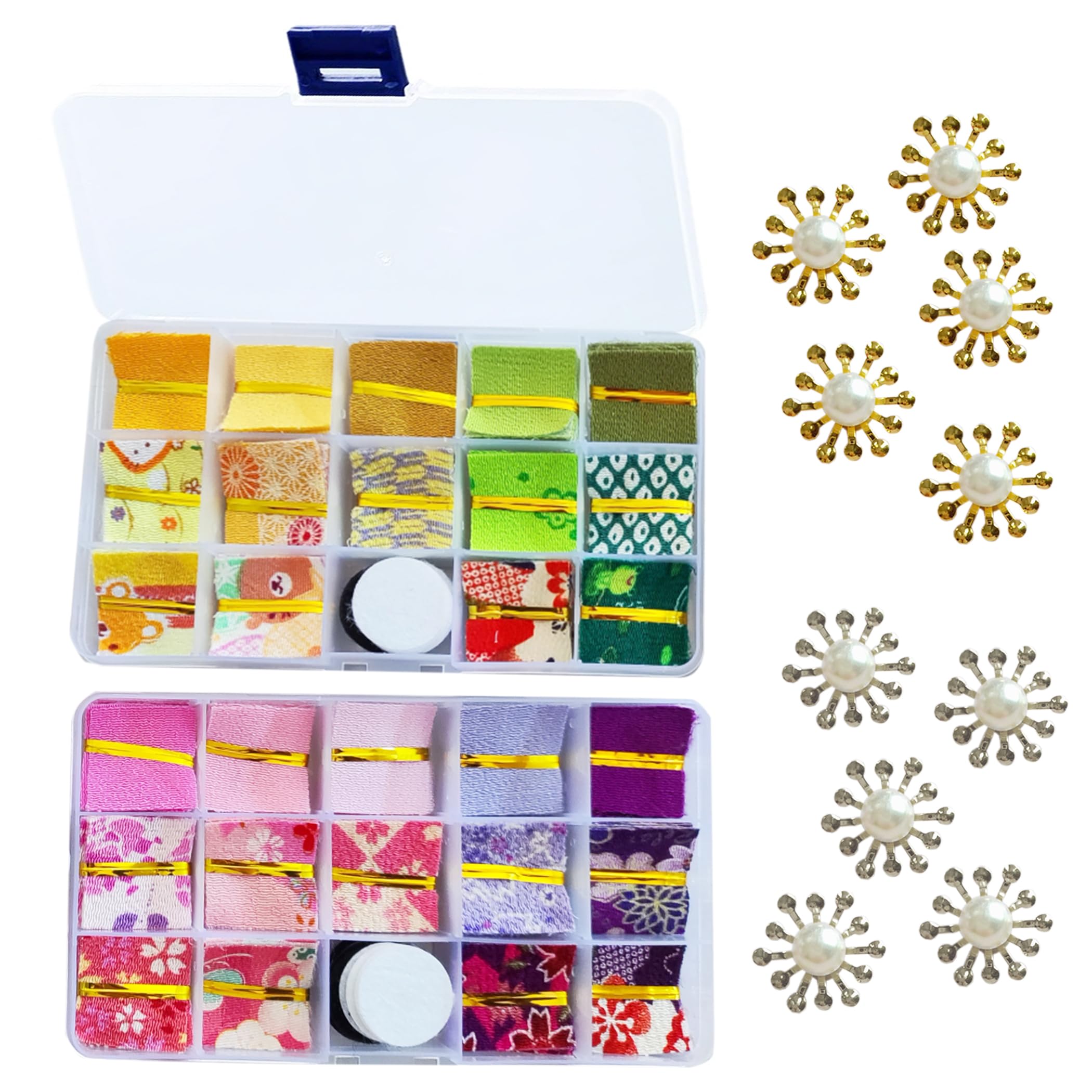 

EdisonBrain Tsumami Zaiku Fabric Set of 280 Pieces in 28 Floral Base with Japanese Solid Craft Class Handmade Pre-Cut Colors, Chirimen, Cloth, Felt,