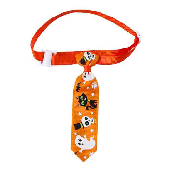 Halloween Dog Tie Collar Pets Pumpkin Ghost Necktie Adjustable Necktie Collar for Cat Doggy Festive Holiday Dress-up Accessories