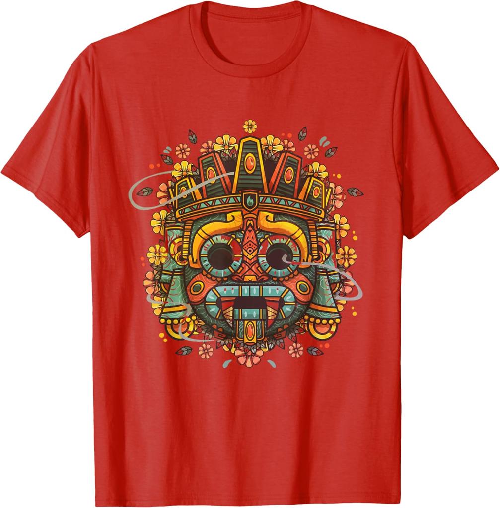 T-shirt Colorata Maschera Maya Azteca Uomo Casual Traspirante Grafica Maglietta Viaggio