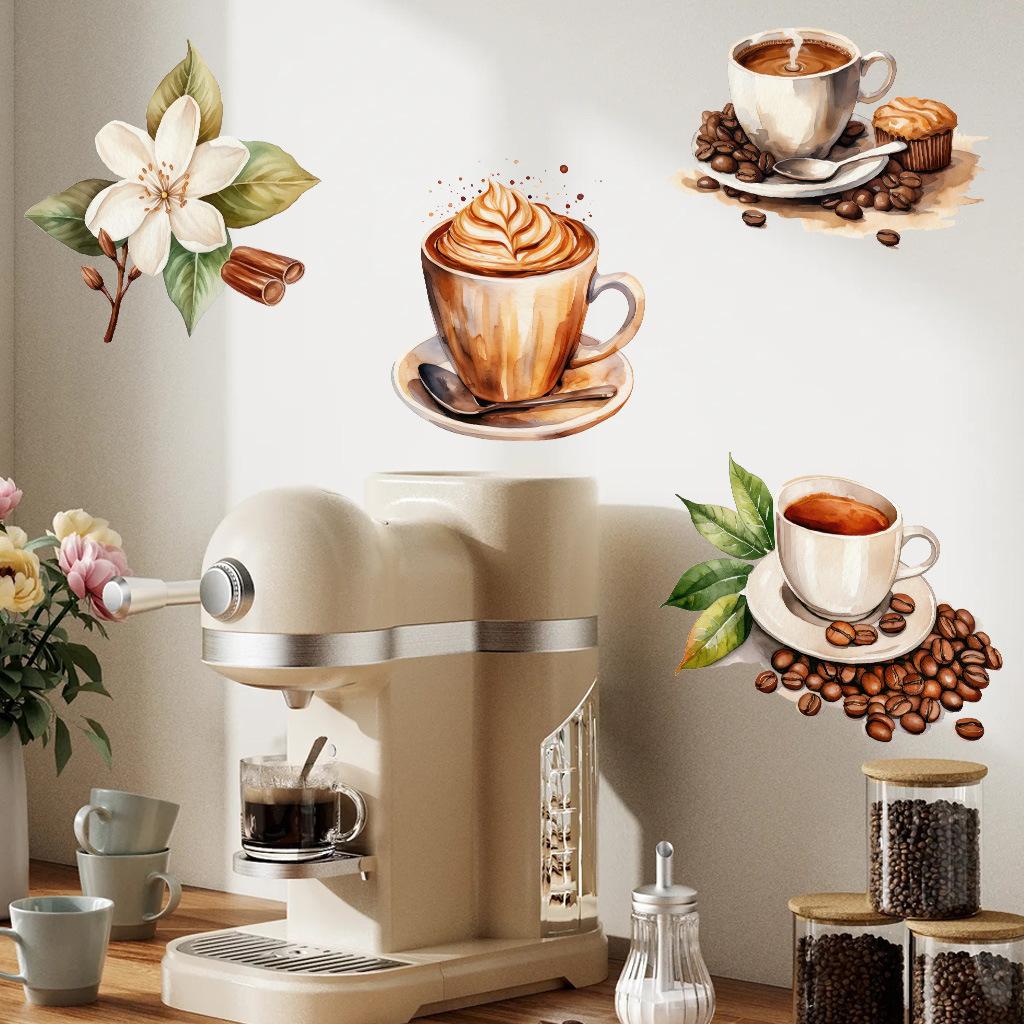Coffee Lover Wall Stickers, Removable Self-Adhesive PVC Decals for Kitchen Cafe Home Decor