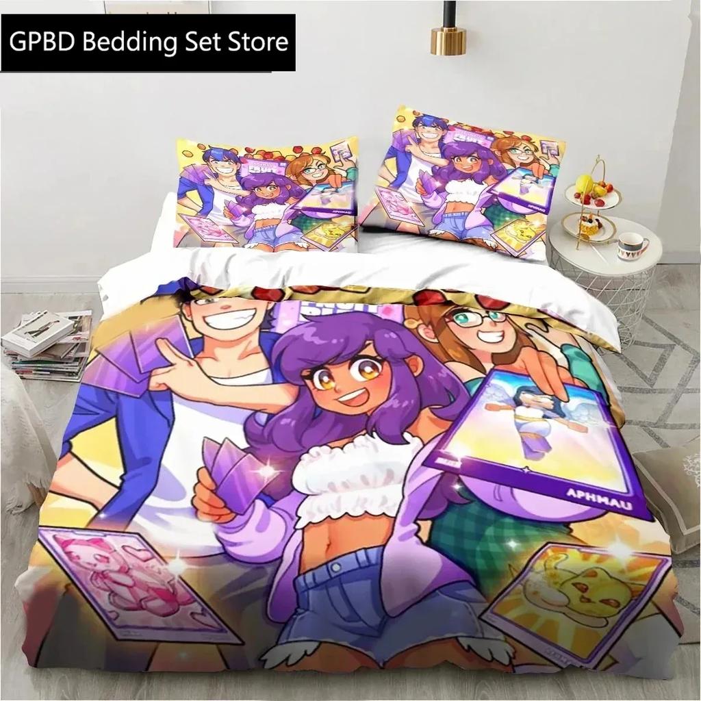 3D Cartoon Game Cute Aphmau with Wings Bedding Set Single Twin Double Queen King Cal King Size Bed Linen Set