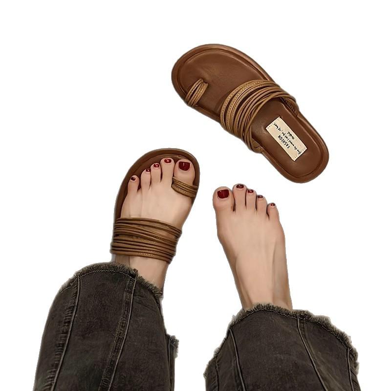 Niche Design Set Toe Cool Slippers Women's Summer Wear 2025 New with Skirt Seaside Flat Roman Sandals