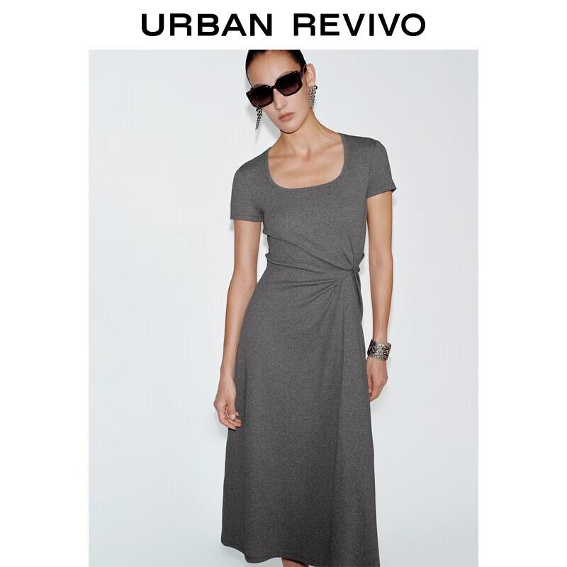 UR 2026 Spring Women s Elegant U-Neck Pleated Dress