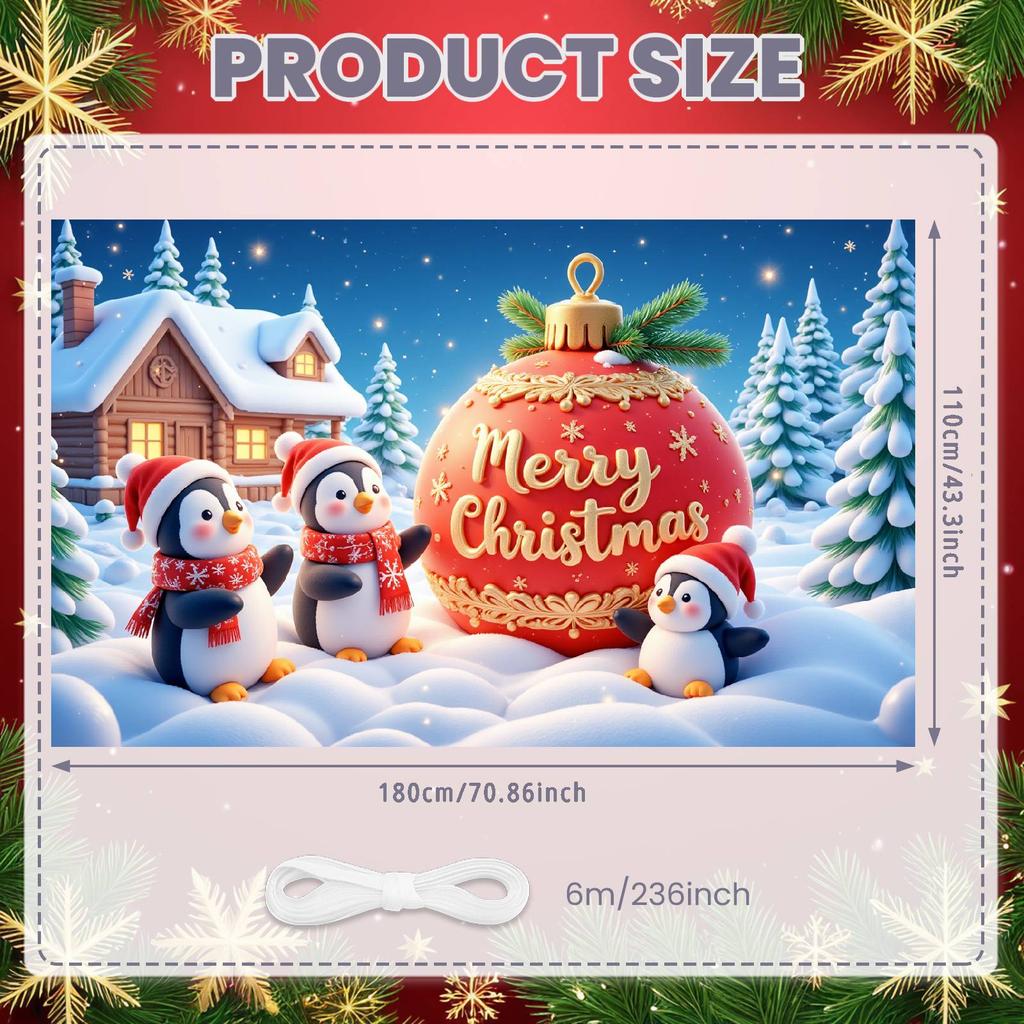 Festive Banner Gold Decorative Penguin Christmas Banner Holiday Banner Snowy Tree For Holiday Photo Shoot Christmas Decoration
