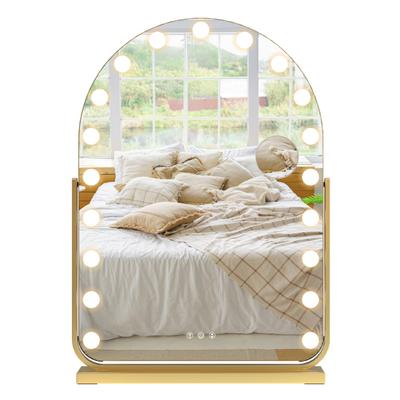 Vanity Mirror with 17 LED Lights, Curved Table Top Makeup Mirror, Rotatable Base Makeup Mirror with 10x Magnifying Glass, Touch
