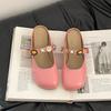 Retro square head one-word buckle slippers Muller sandals girl 2025 summer French rhinestone ugly cute flat bottom half slippers