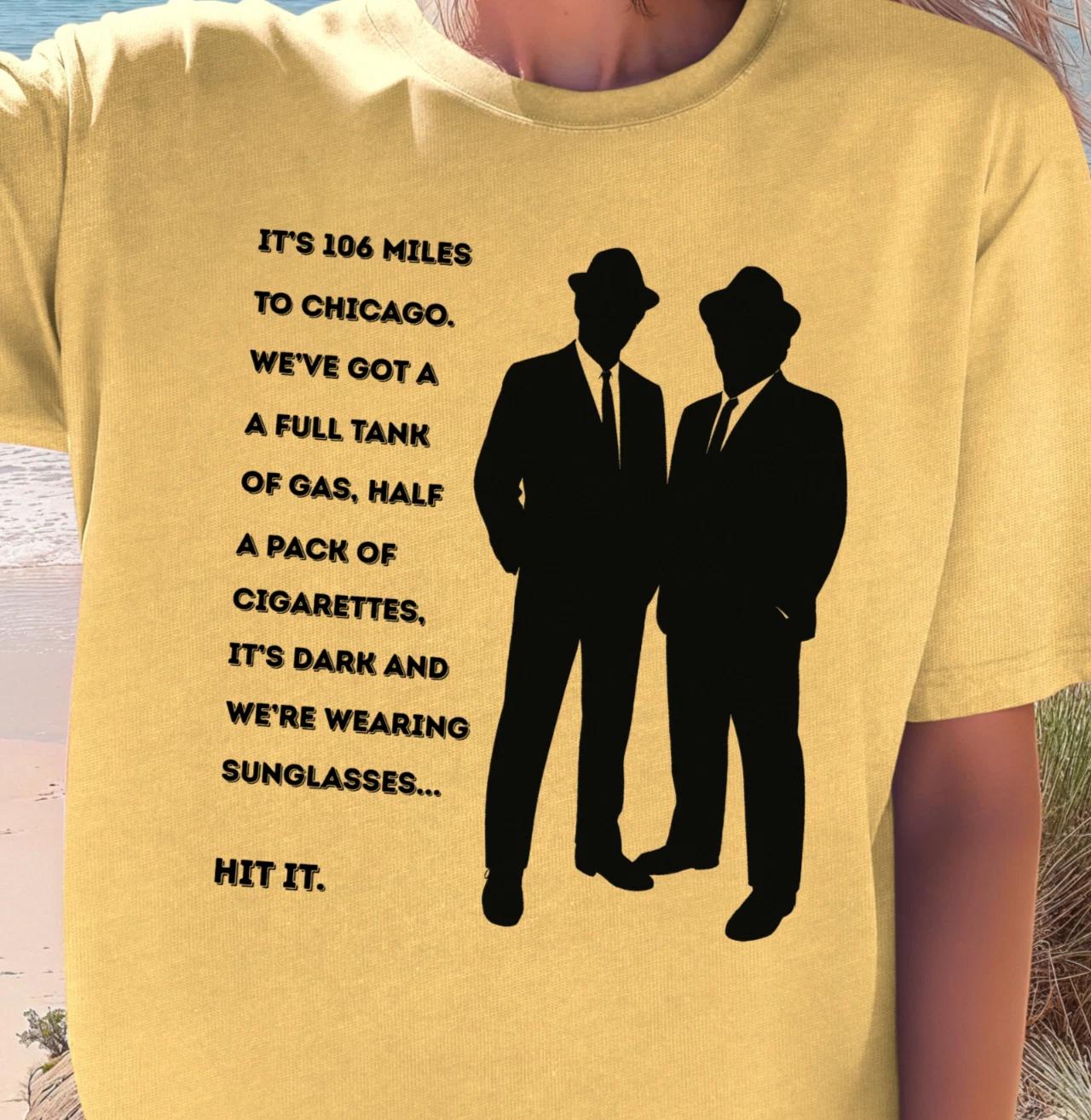 Blues Brothers silhouette T-Shirt, Jake and Elwood Tee, 106 Miles To Chicago M