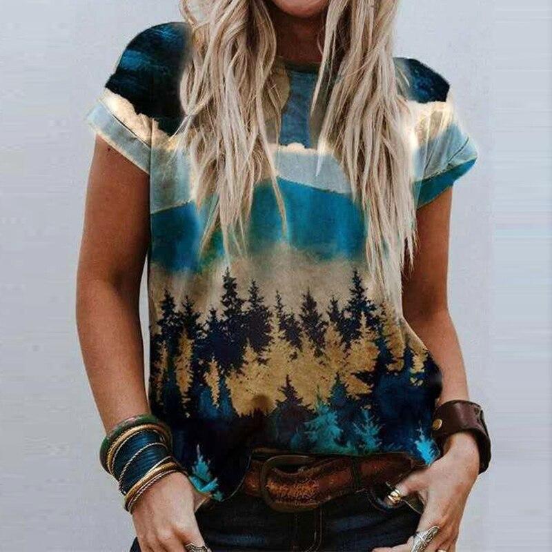 Women Summer T Shirt Trend Print Retro Fashion Short Sleeve Tees Casual   Printed  Tops