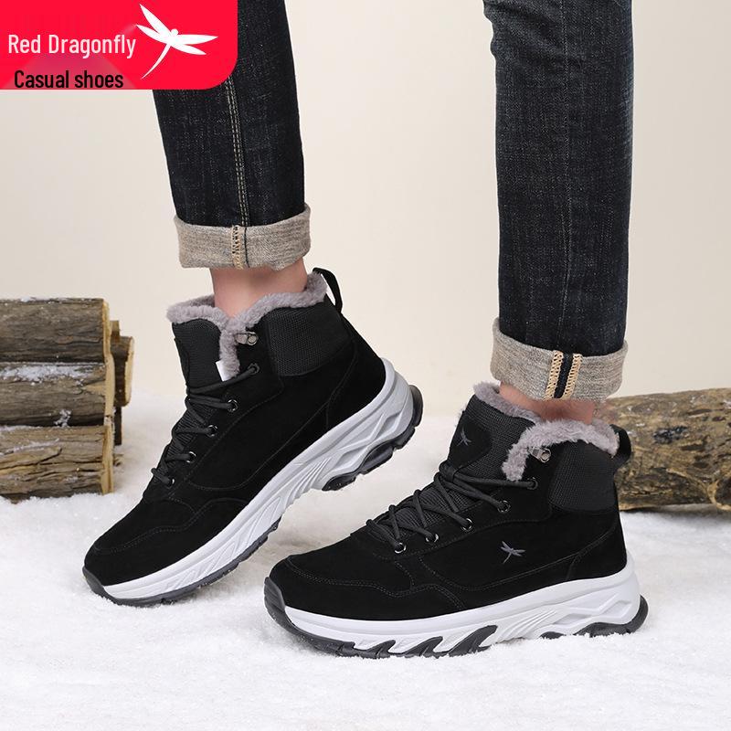 Red Dragonfly Men's Winter Thick-Sole Height-Increasing Warm High-Top Sneakers