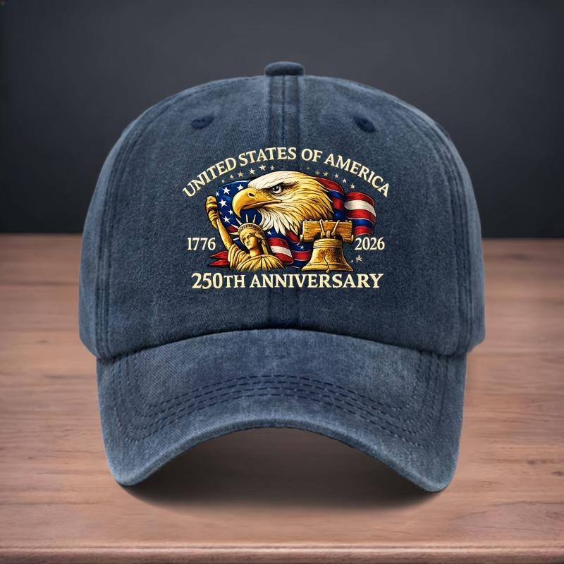 1pc Washed Retro Baseball Cap Featuring Designs Commemorating The 250Th Anniversary of The United State,Curved Brim Duckbill Cap