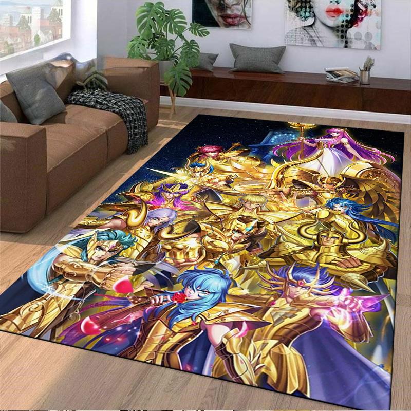 Anime-Style Carpet Golden Warriors with Fantasy Characters Design Suitable for use as an anti-slip for living room bedroom sofas