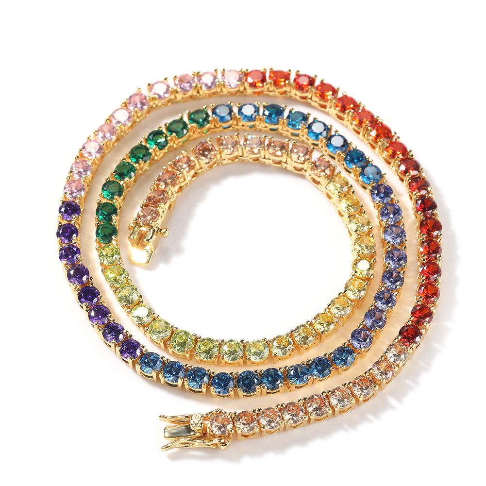 4Mm Colored Zircon Tennis Chain, Hip Hop Trend, A Row of Necklaces, Collarbone Chain, Hipster Accessories.