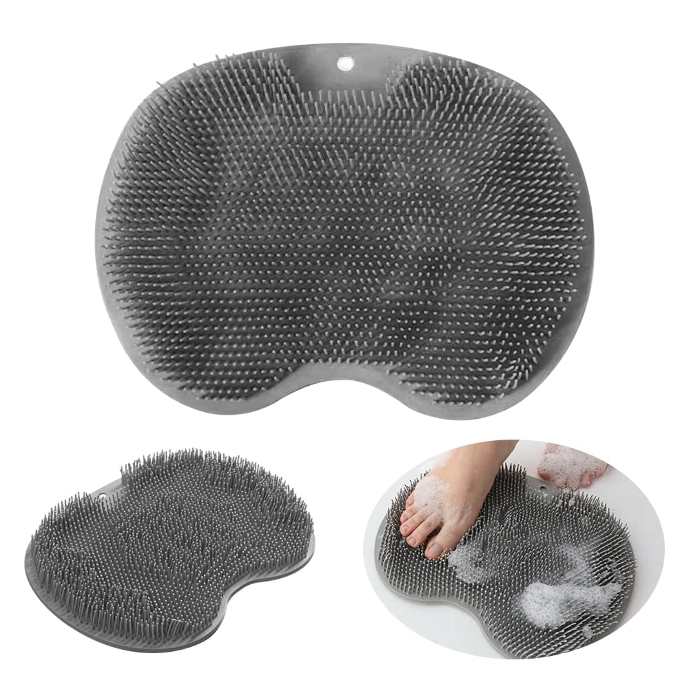 

UrbanPulse Foot Щетка для мытья ног с присосками для улучшенного мытья ног, Антибактериальный ТПЭ, 3D крючок для спины, Унисекс щетка, коврик, серый