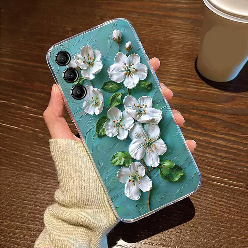 For Samsung Galaxy M13 M14 M15 M23 M33 M34 M53 M54 M55 Oil Painting White Daisy Flower Phone Case Clear Transparent Couple Cover