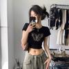 Summer Crop Exposed Short Sleeved T-shirt French Pure Desire Top for Women