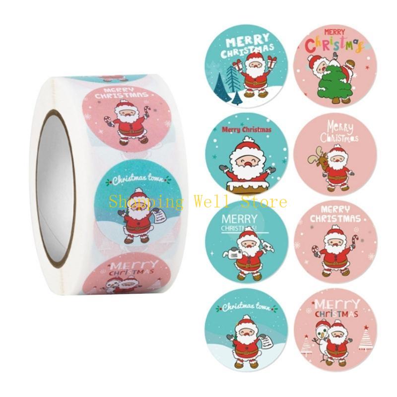 KX4B 500pcs/roll Merry Christmas Stickers Round Adhesive Christmas Theme Seal Labels