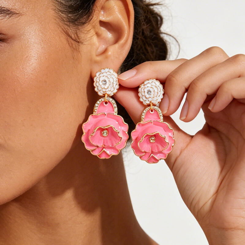 Fresh Sweet Fashionable Drop Oil Flower Earrings for Women Ladies Exaggerated Large Petal Stud Earring Party Jewelry Accessories