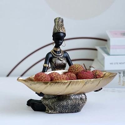 SAAKAR Harz exotische schwarze Frau Aufbewahrungsfiguren Afrika Figur Home Desktop Decor Schlüssel Süßigkeiten Container Innen Handwerk Objekte