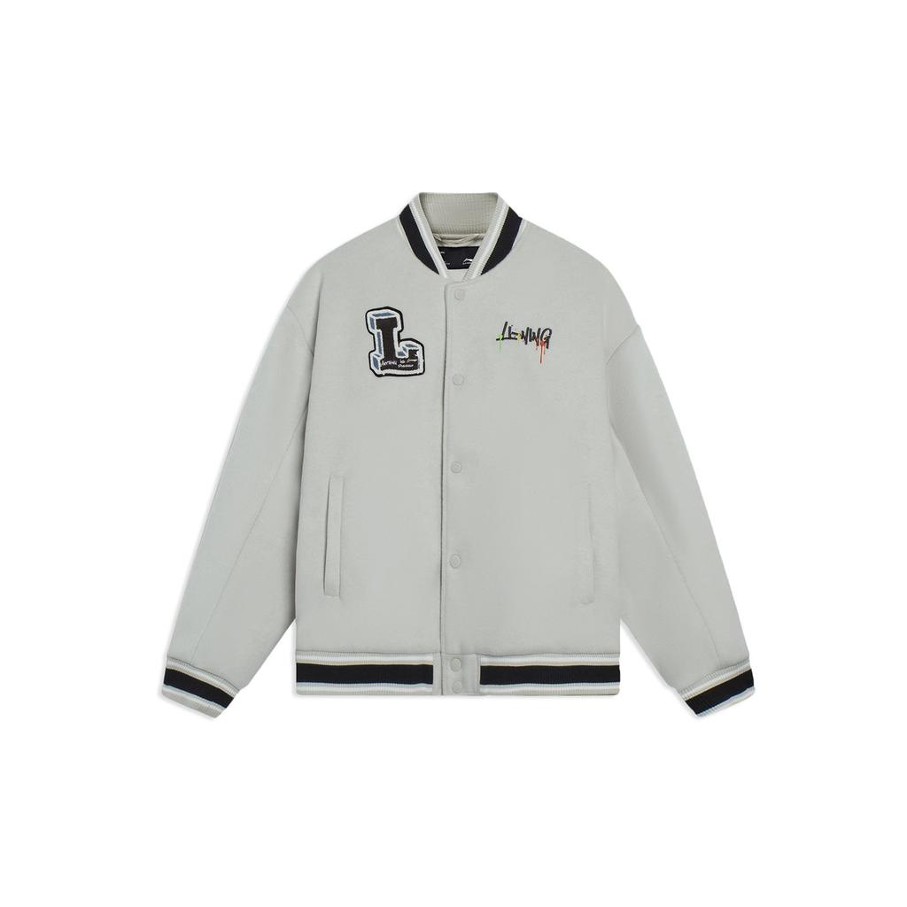 Li-Ning Sport Life Series Pattern Embroidered Single-Breasted Long Sleeve Cotton Jacket Unisex Jacket Sprout-Yellow Gray AJMS141-3